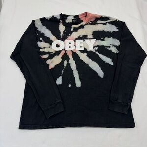 Obey Tie Dyed Crew Neck Sweater, Black, Medium, Cotton, Skater Casual